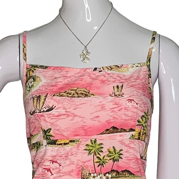 Tropical Island Bodycon Dress Junior Size 9/10 Pink and Green  Sleeveless - Picture 2 of 9